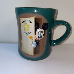 Disney Store Mickey Mouse Coffee Mug Cup Theater Stage Door 3D Green 16 Oz